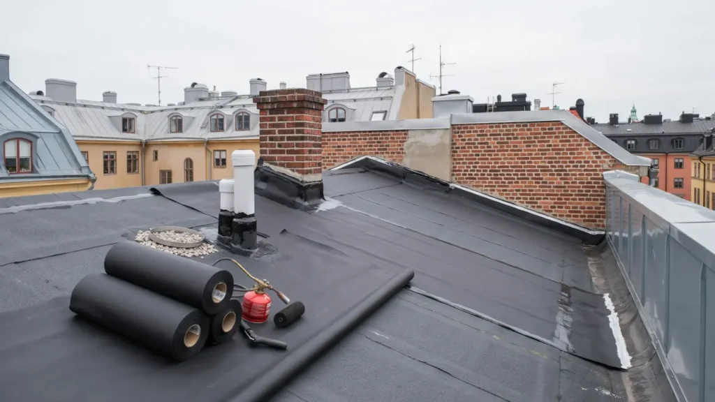 tatskiktsrenovering av papptak pa fastighet i sodermalm 1477